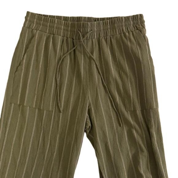 Ruby & Wren Linen Cotton Olive Green Striped Wide Leg Pants Women's Size Large L - Picture 3 of 6